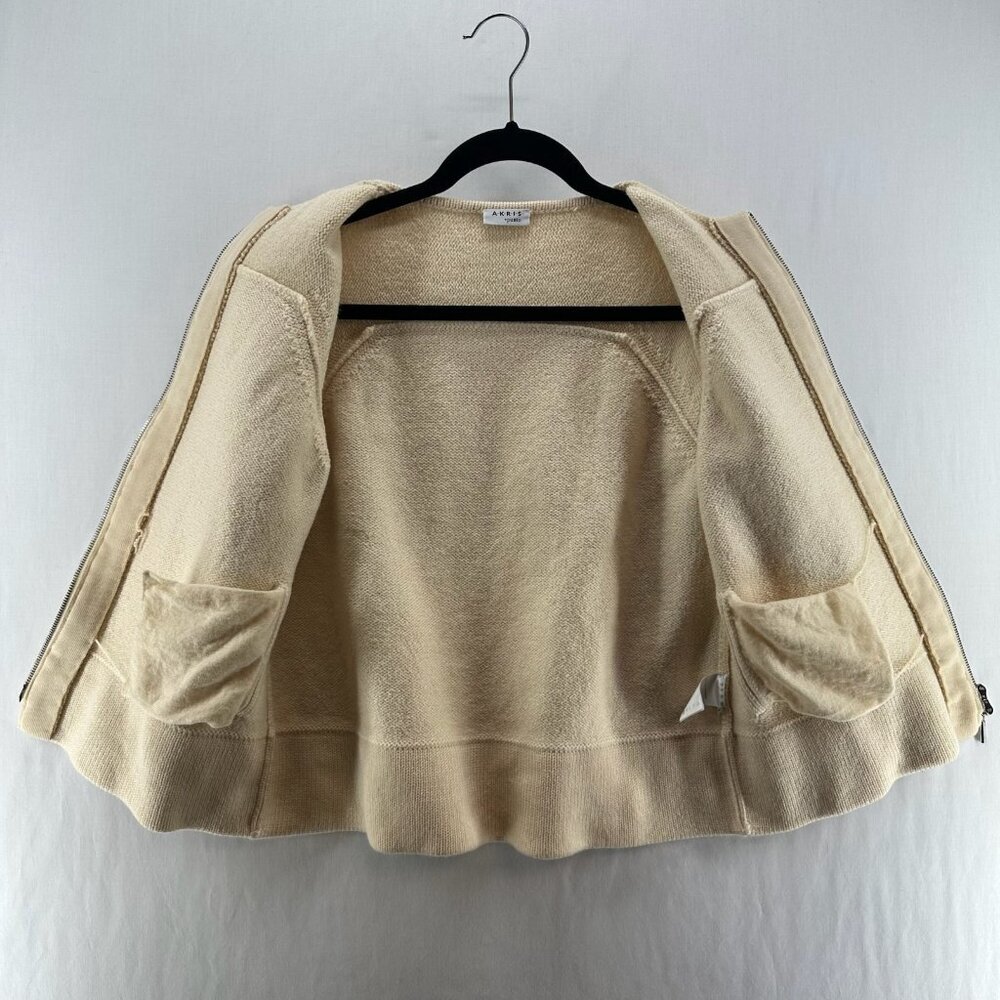 AKRIS Punto Sweater Size 10 Wool Knit Full Zip Cardigan Pockets 3/4 Sleeve Ivory - Picture 3 of 14